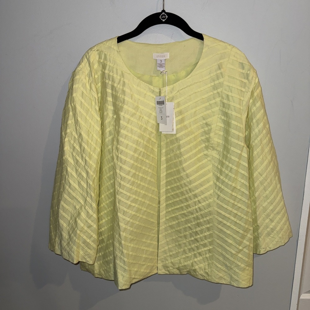 Chico's Sz 3 (XL) Lime Sorbet  JACKET Layer Retro Blazer New NWT